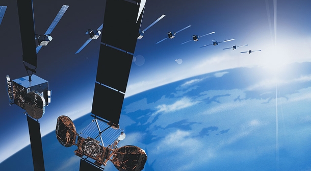 Satelliten in der Erdatmosphäre.