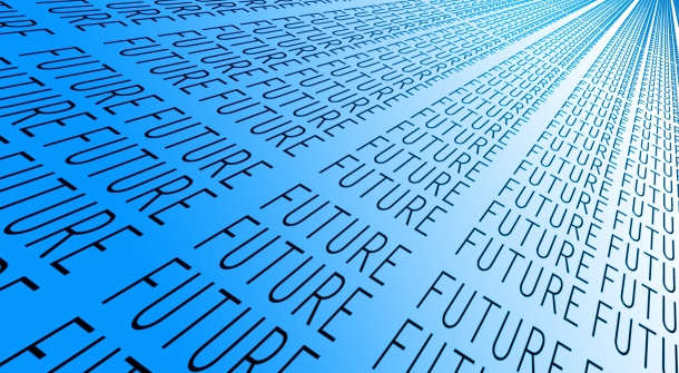 Das Wort „future“ erscheint mehrfach vertikal hintereinander.