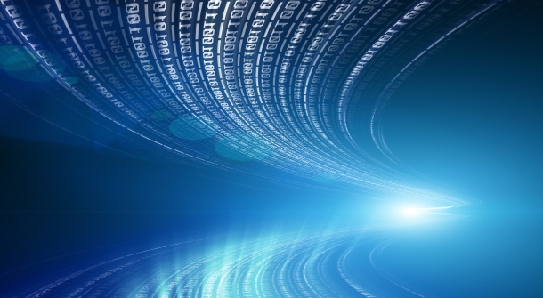 Binärer Code, der durch die Luft fliegt.