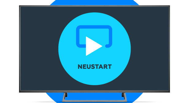 TV mit Neustart Button darauf zu sehen.